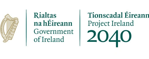 Logo of the Government of Ireland, alongside the text “Project Ireland 2040” in both Irish and English.